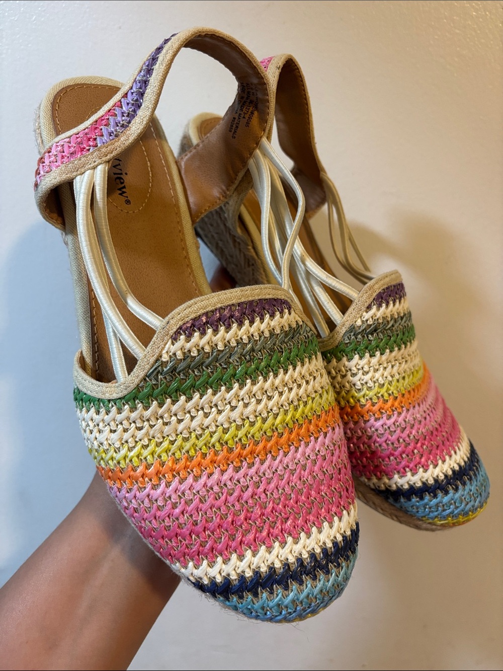 comfortview Multicolor Crochet Espadrille Wedge Sandals